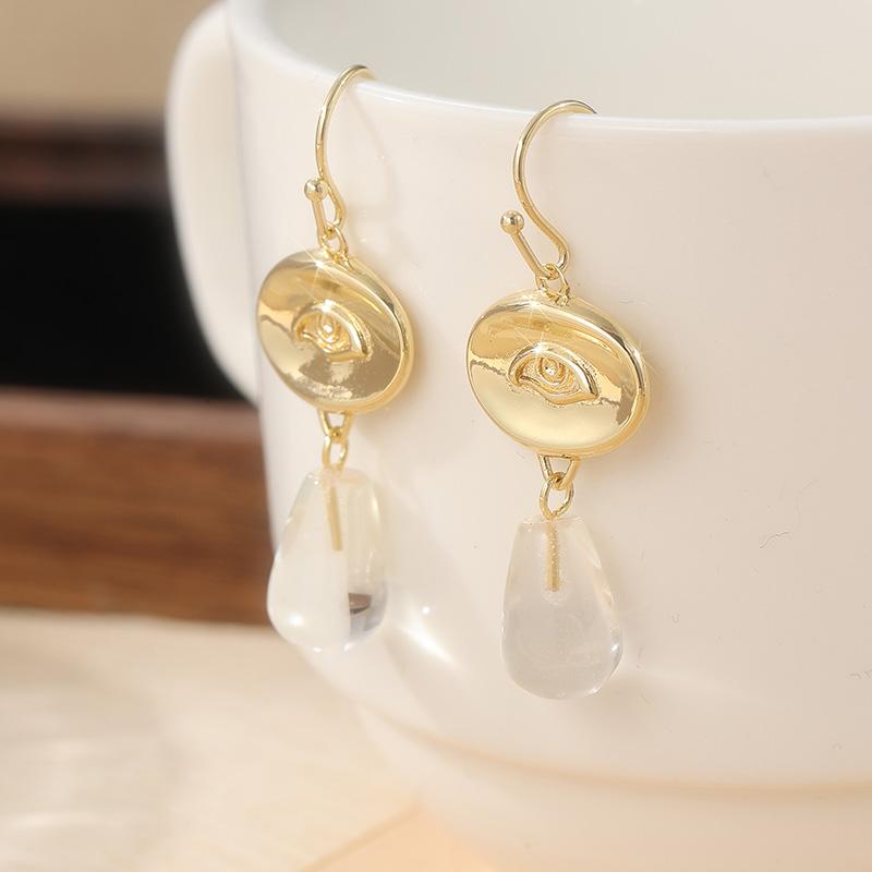 Винтажные геометрические серьги-подвески в форме капли с узором "глаз", позолоченные, для женщин, богемный стиль, праздничные ювелирные аксессуары