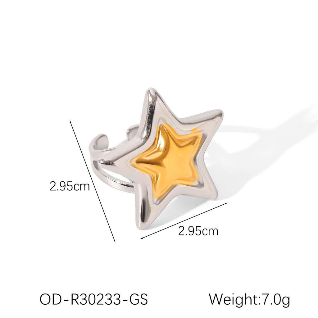 Five-Pointed Star Titanium Steel Jewelry Set: 18K Gold & Silver Necklace, Earrings, and Ring