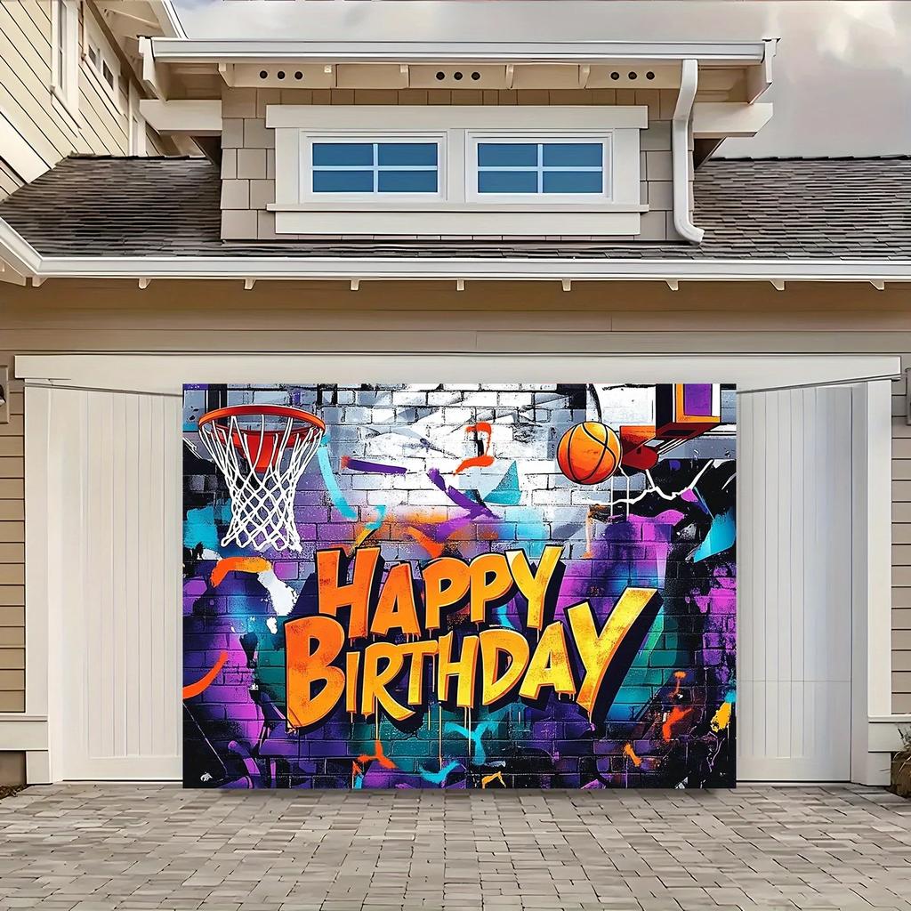 1 piece of birthday happy basketball graffiti art-themed background fabric, 70.8 × 90.5 inches, send out a bannerDJH