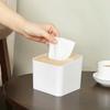 Square Tissue Box Cover Toilet Paper Box with Wood Cover Napkin Holder Case Simple Stylish for Home Space-Saving Organized
