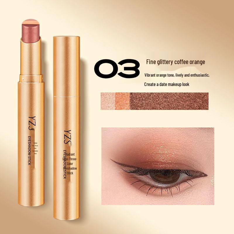 YZS Radiant Eyes 3-Color Glitter Eyeshadow Stick - Beginner-Friendly, Long-Lasting Highlighter Gradient.
