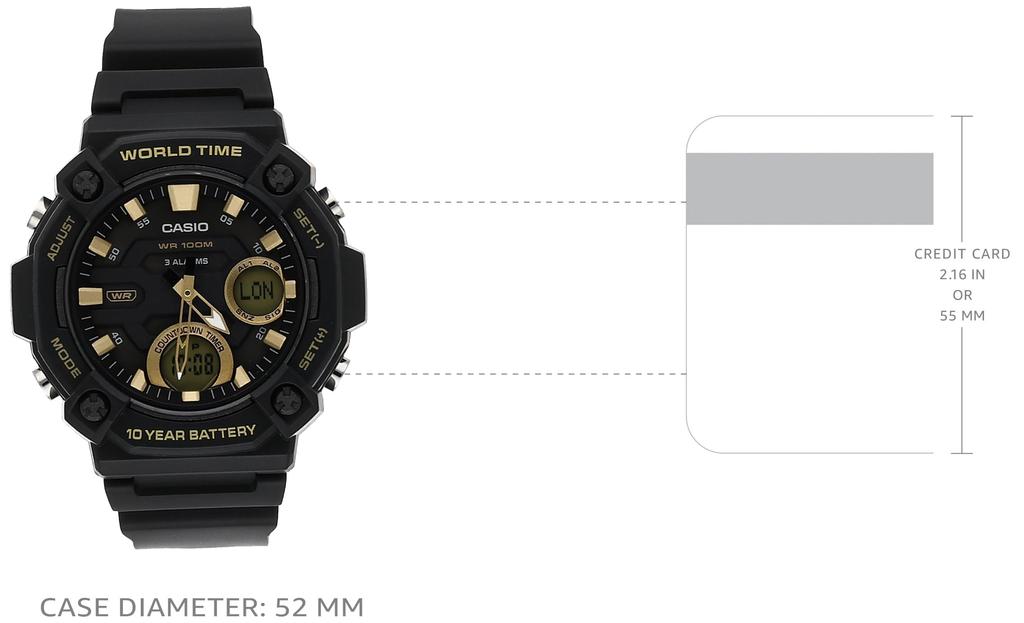 Casio Мировое время Таймер обратного отсчета Часы Цифровые 10-летние Аналогово-цифровые (Модель AEQ-120W-9AV), Черный,
