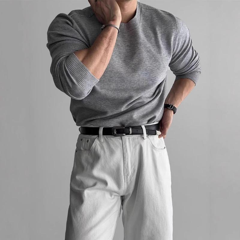 Американский свитер из пряжи core-spun с маленьким вырезом горловины для мужчин, европейский облегающий свитшот с длинным рукавом, мягкие восковые базовые пуловеры