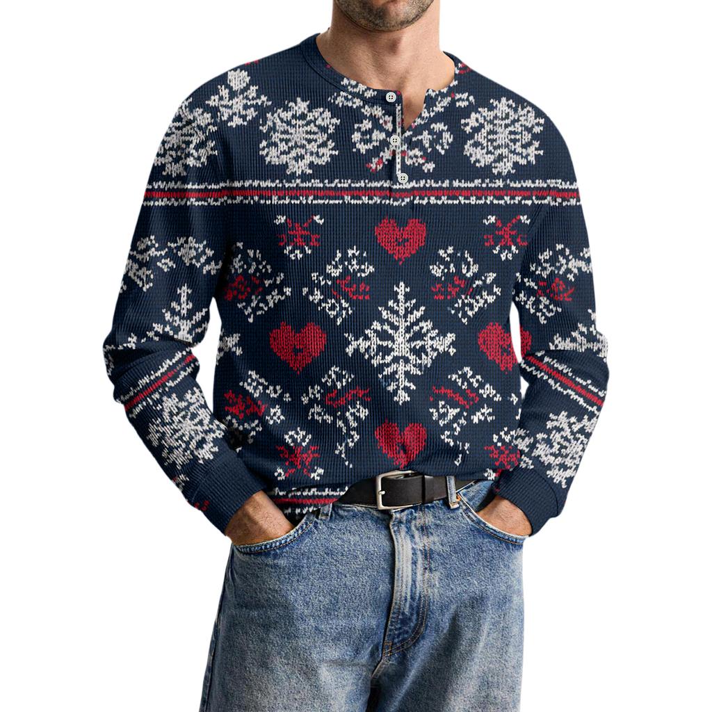 Men's Casual Knit Button-Up Long-Sleeve Shirt