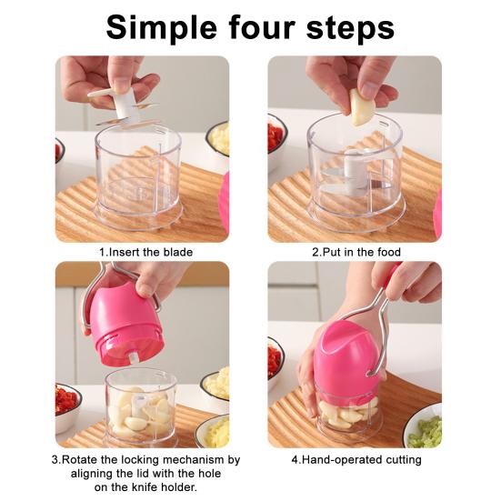 Ручной измельчитель чеснока Лезвия из нержавеющей стали Легкий измельчитель чеснока Безопасный для мытья в посудомоечной машине Кухонный инструмент