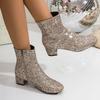 2025 Новые женские ботинки Осень Зима Вечеринка Туфли на массивном каблуке для женщин Блестки Круглый носок Ботильоны Женские Botas De Mujer