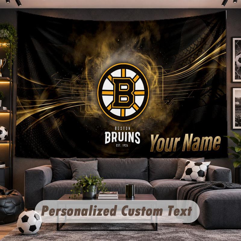 Wall Hanging Tapestry Custom NameBoston Bruins Pattern Personalized Printed Fabric Wall Decor