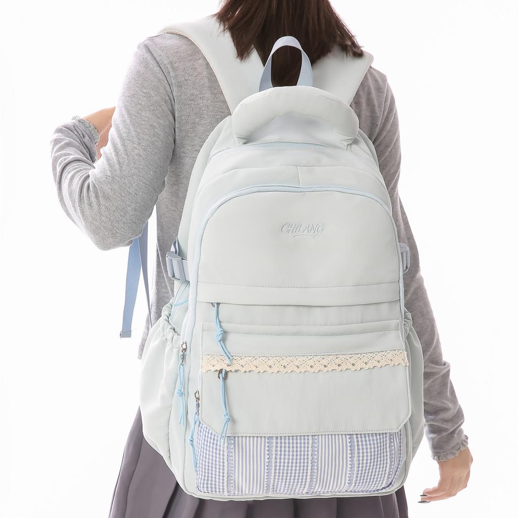 Casual Large Capacity Lightweight Patchwork Backpack for Girls Student School Bag Leisure College Style Double Shoulder Bag