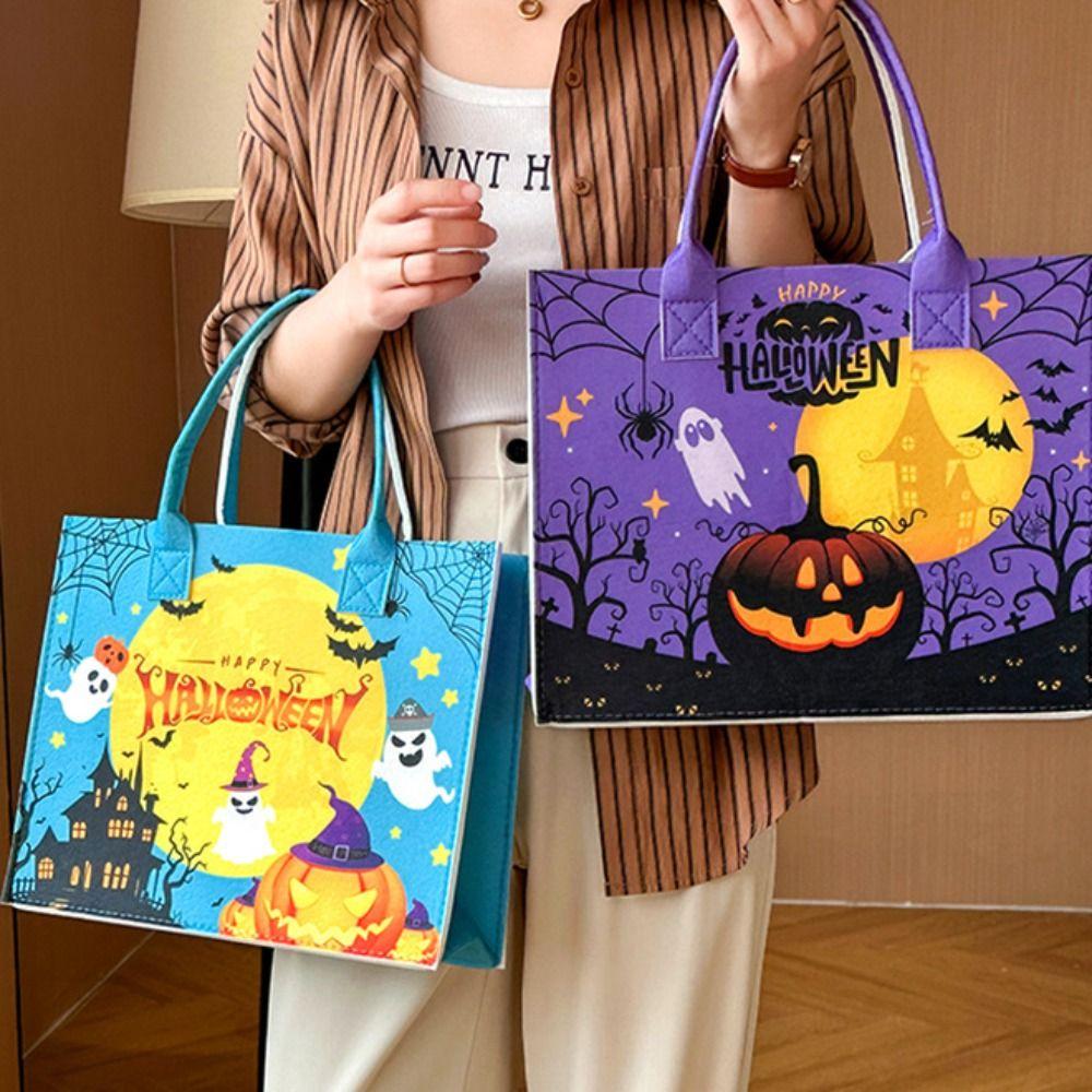 Fabric Trick or Treat Bag Candy Bag Pumpkin Storage Bag Foldable Halloween Felt Handbag Female