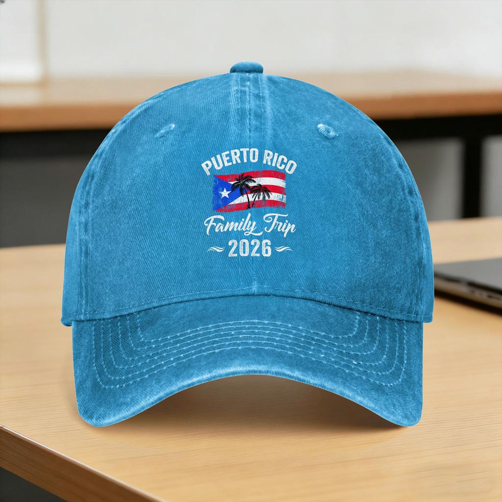 Puerto Rico Family Trip  Vacation Washed Baseball Cap  yk Funny Sun Trucker Hat Spring Unisex Unisex Hunting Snapback Cap