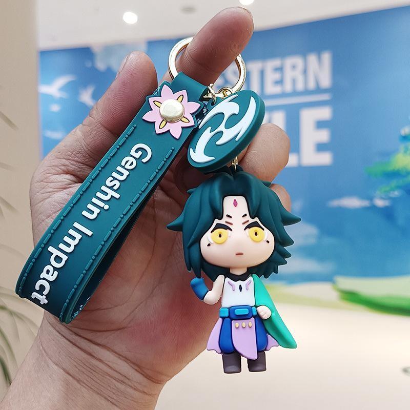 Keychain Genshin Impact Xiao Defender Yaksha Anime Figure Toy for Keys, Backpack, Bag 6.5 Cm