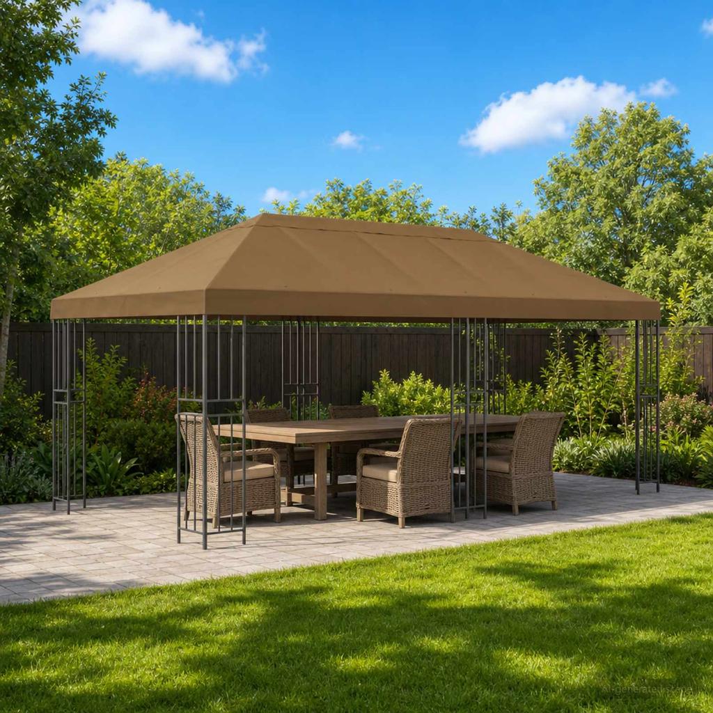 Pavilion with Side Walls 6 x 3 m Taupe Polyester and Steel 190