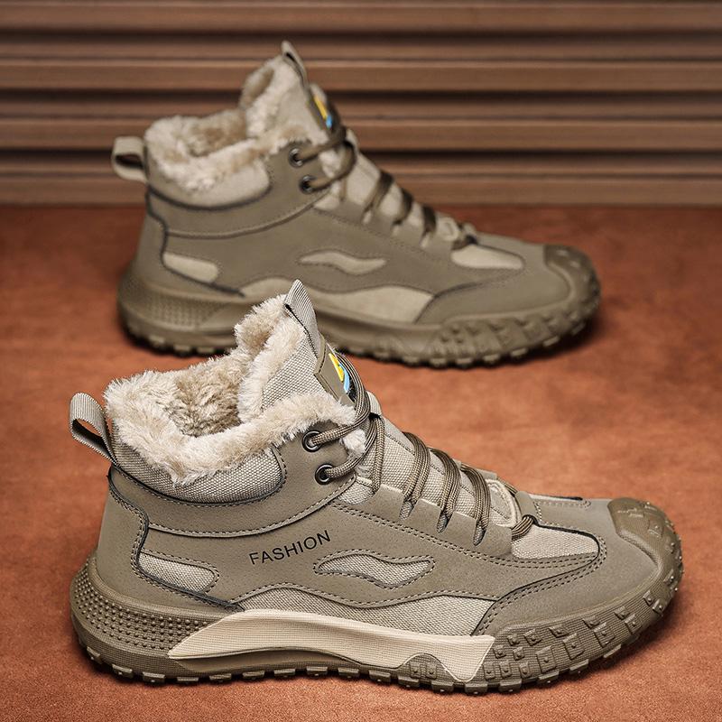 Retro Men Shoes 2024 Winter Plush Warm Cotton Shoes Martin Boots Outdoor Mountaineering Work Sports Shoes Botas Para Hombre