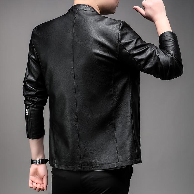 Pierre Cardin Men's Slim Fit Stand Collar PU Leather Jacket