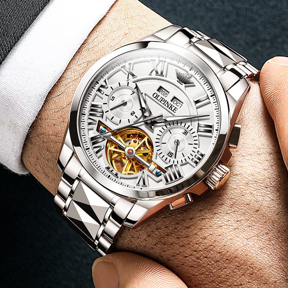 OUPINKE Watch Automatic Mechanical Watch Easy To Read Dial Waterproof Watch Calendar Automatic Manual Winding 40MM Hollow Dial Men's - Men's - -