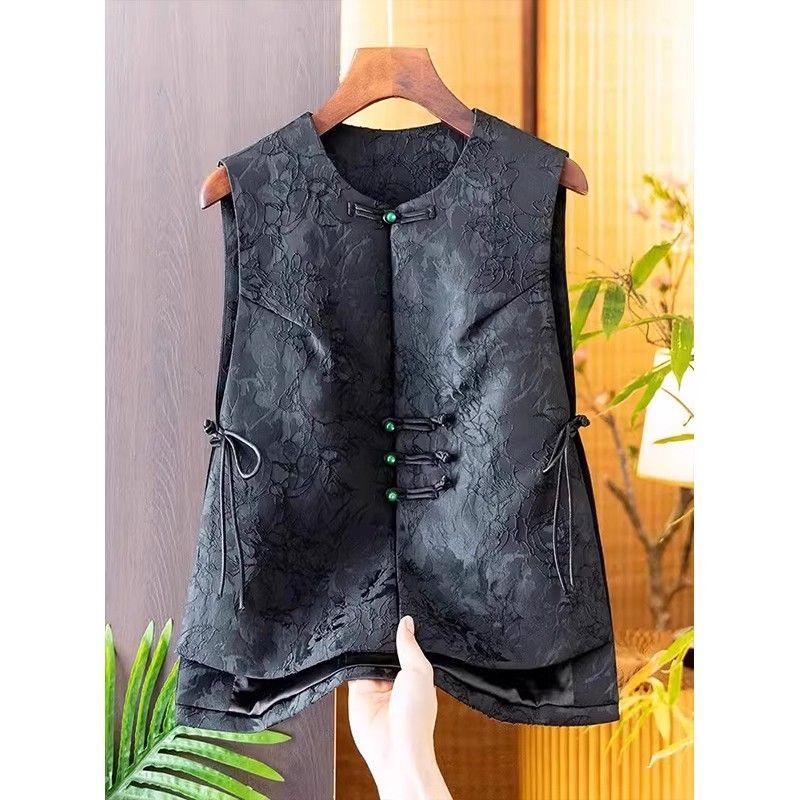 Vintage Style Jacquard Vest Sleeveless Retro Buckle Embroidered Backless Short Waistcoat for Women Casual Streetwear Party Layering Outfit Retro