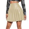 Women Pleated Skirt Faux Leather High Waist A-line Loose Hem Solid Color Clubwear Party Dance Skirt Above Knee Length Mini Skirt