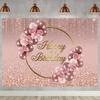 Rose Gold Happy Birthday Background Pink Rose Gold Flower Balloon Rose Gold Scattered Photography Background