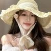 1Pcs Summer Women's Lace Straw Beach Hat Foldable Sun Hat With Wide Brim Fresh Stylish Sunblock Shade Hat Mountaineering Hat