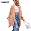 Autumn and Winter Women's Sweater Solid Color Loose Knit Women Pocket Cardigan Sweater