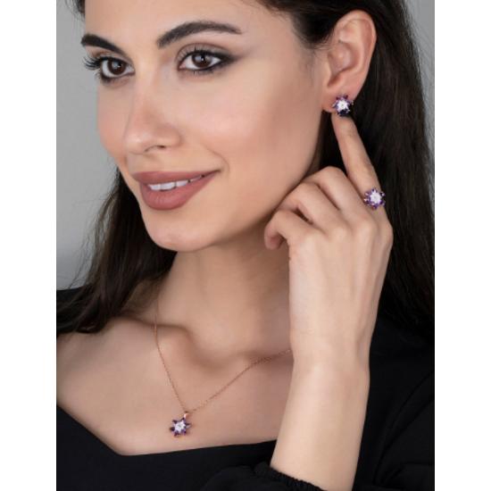 Комплект ювелирных изделий из стерлингового серебра 925 пробы с перламутровым фиолетовым цветком лотоса