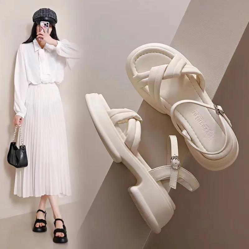 Женские сандалии-гладиаторы Модные сандалии на платформе с перекрестным носком Удобные повседневные женские туфли-буфы Роскошные сандалии на пластинах