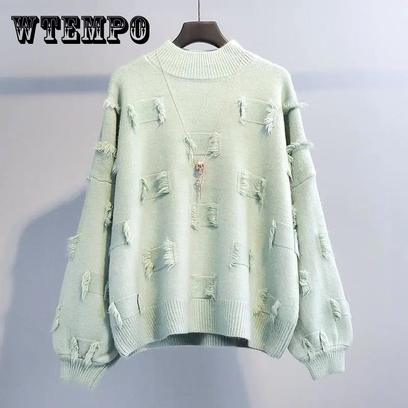 Маленький свежий пуловер, женский осенне-зимний свитер, новый стиль, свободный вязаный свитер в студенческом стиле с половиной высокого воротника