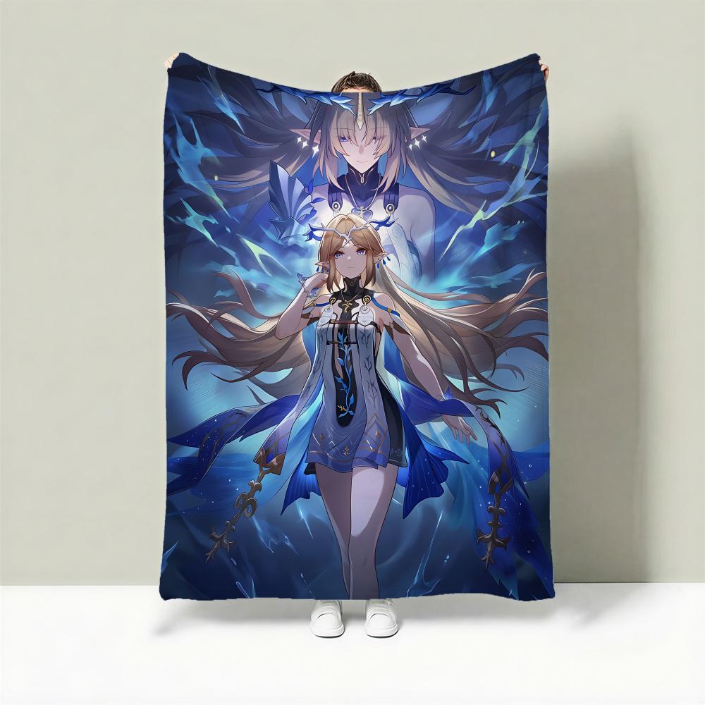 Game W-Wuthering Waves Throw Lightweight 240g Flannel Blanket Soft Skin-friendly for Summer Cooling