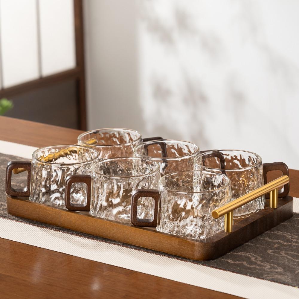 Wooden Handle Glass Tea Cups High Temperature Resistant Water Cups Stylish Milk Juice Cups  Office