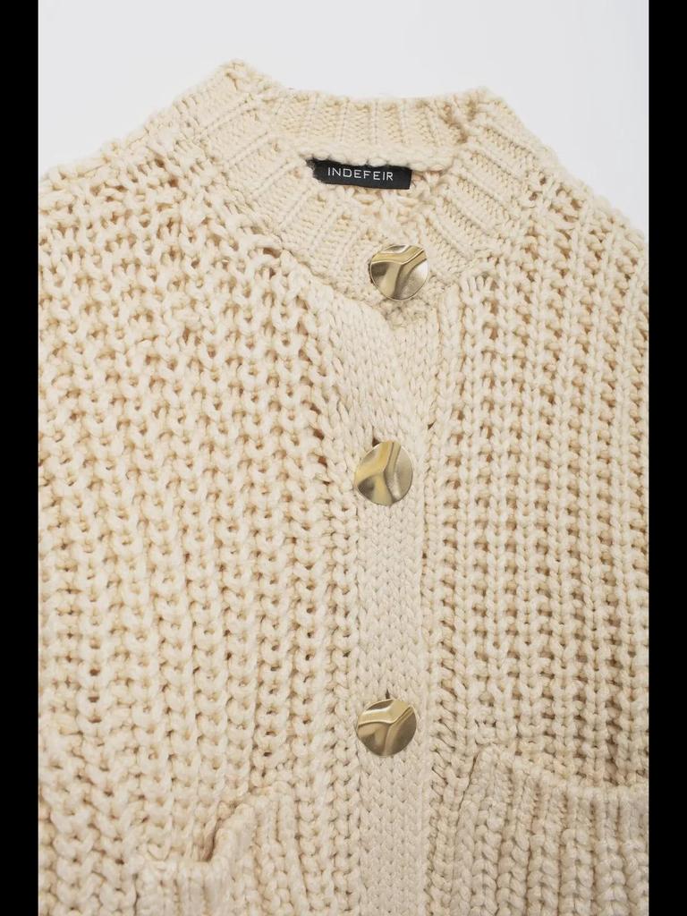 ZA Женский свитер-кардиган крупной вязки с круглым вырезом в европейском и американском стиле 5802113