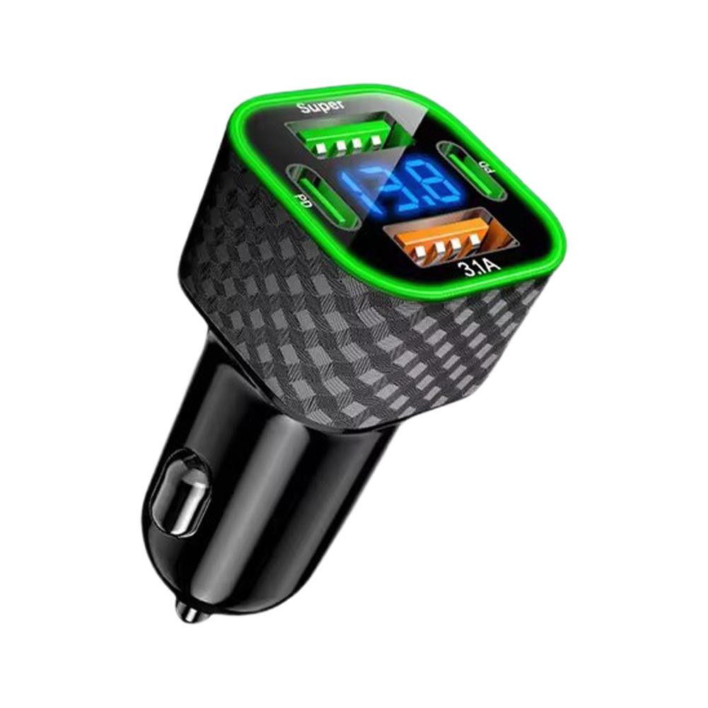Автомобильное зарядное устройство 4 в 1 с двумя портами USB C, дисплеем напряжения, адаптером супербыстрой зарядки для iPhone, Oppo, Vivo U8X5