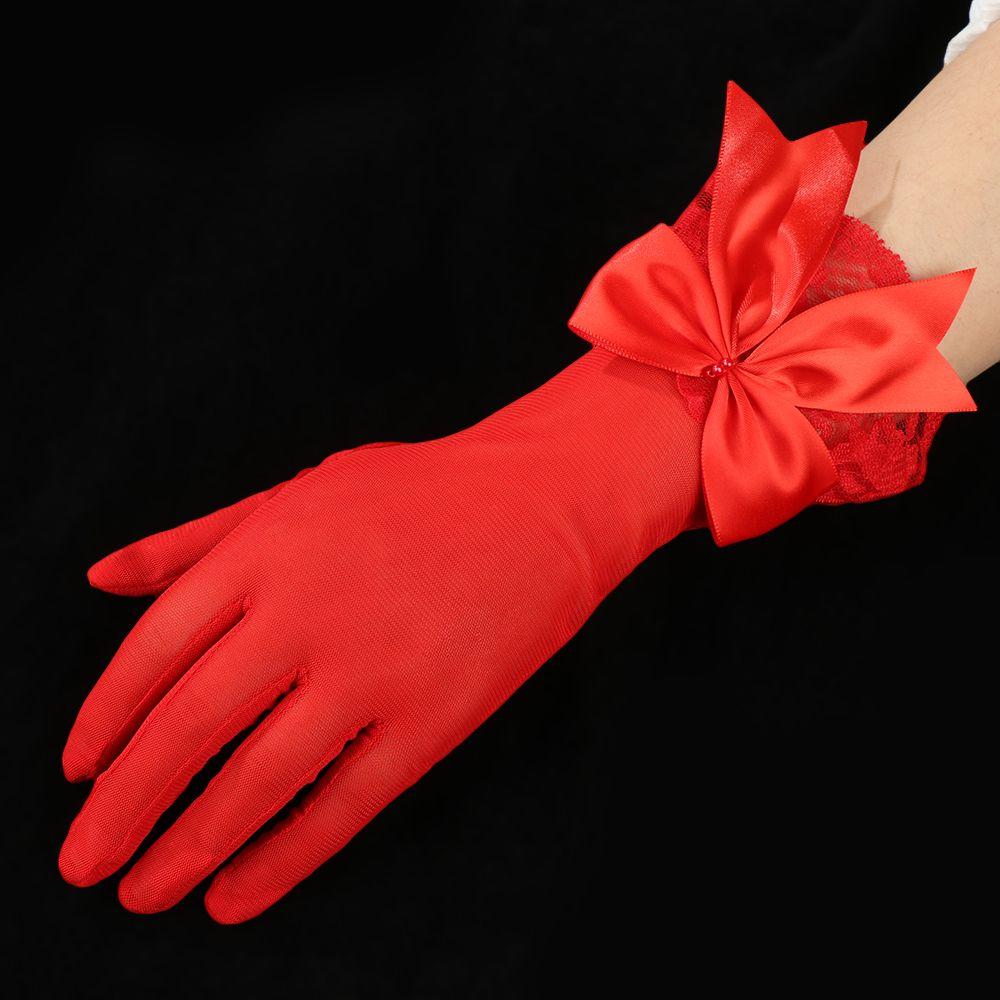 Fashion Bride Bow Lace Gloves Women White Gloves Sunscreen Driving Gloves Marriage Party Accessories