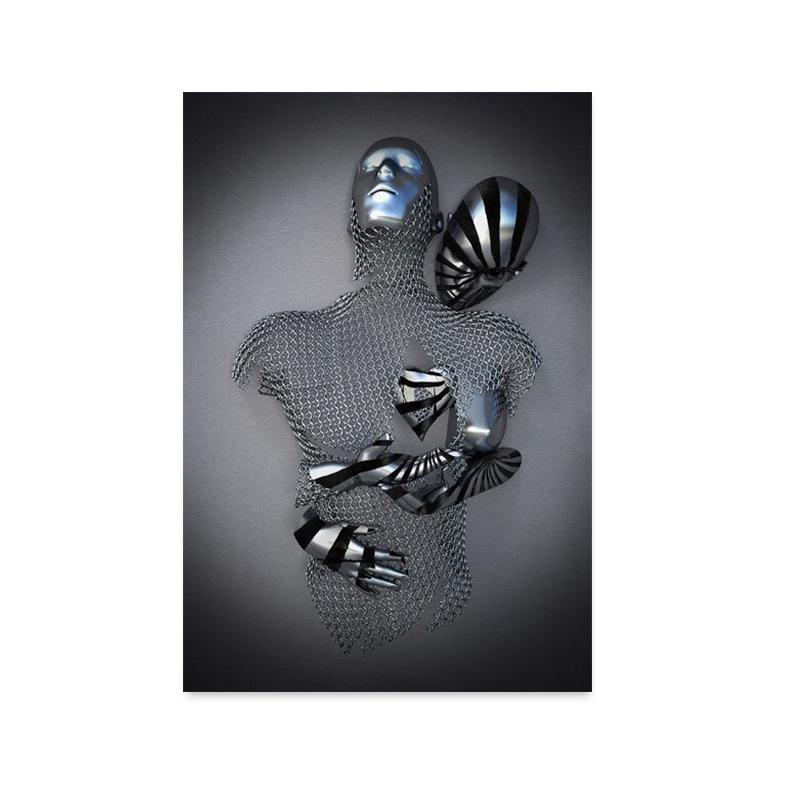 3D Любовь Сердце Серая Металлическая Фигура Статуя Холст Картина Плакаты и принты Современные Настенные Художественные Фотографии для Гостиной Домашний Декор