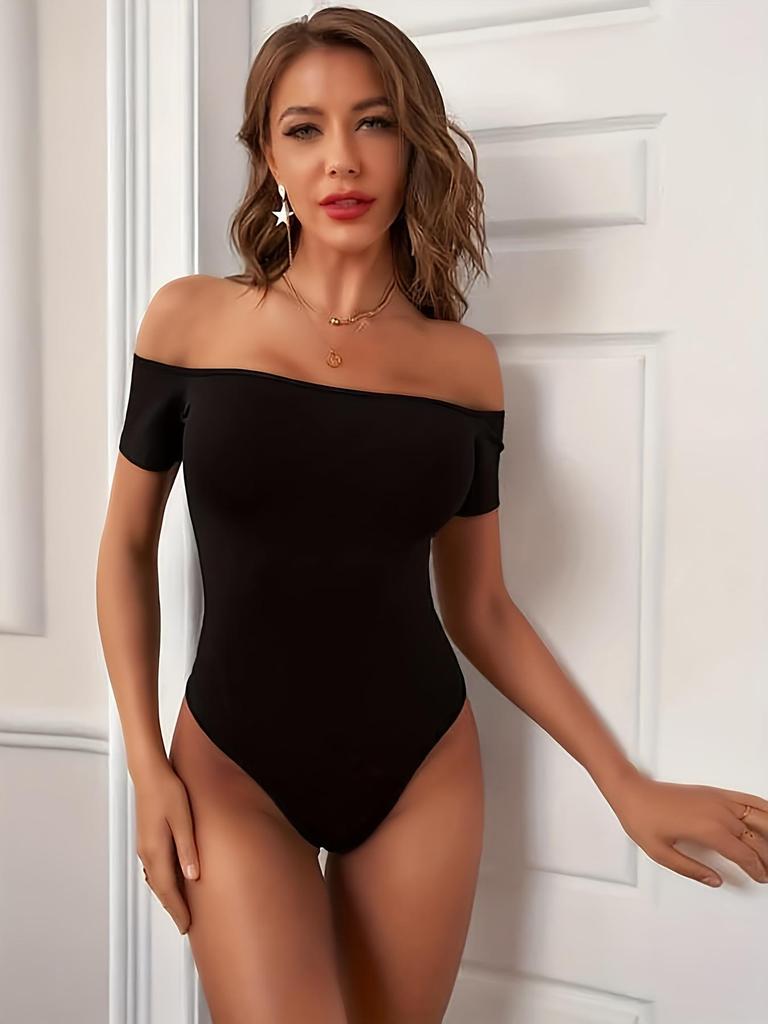 Элегантный боди с открытыми плечами и короткими рукавами, женский базовый слой