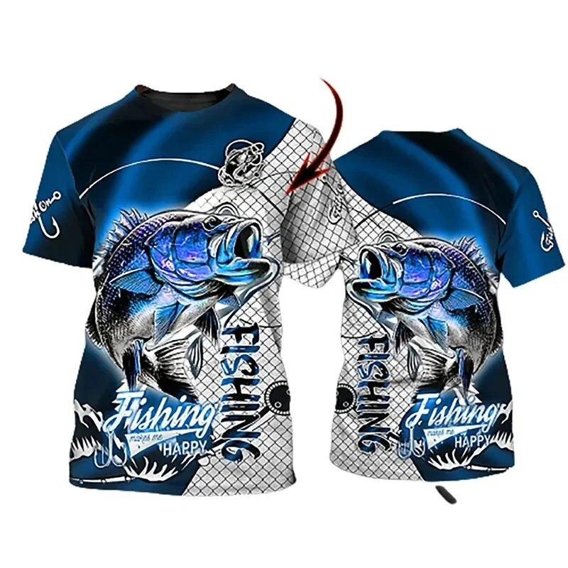 Синяя футболка с рисунком рыбалки для мужчин, топы, футболки Harajuku, модная футболка с 3D принтом карпа, женская одежда с коротким рукавом