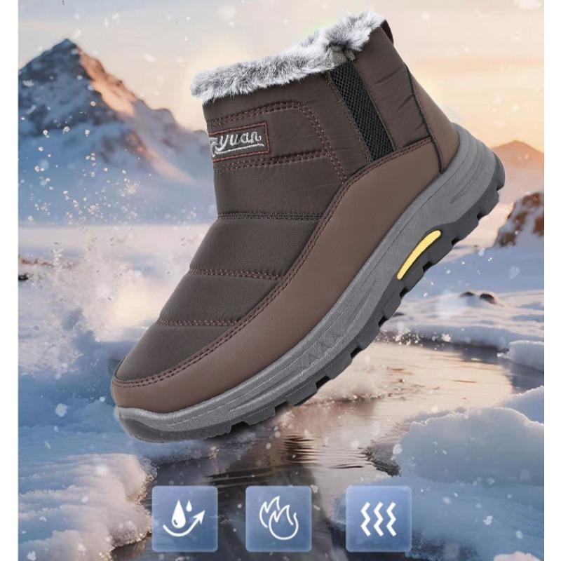 Mens Large Size Soft Sole Winter Warm Fur One Snow Boots Padded Wool Lined Ankle Boots Anti-slip Hiking Sports Cotton Boots
