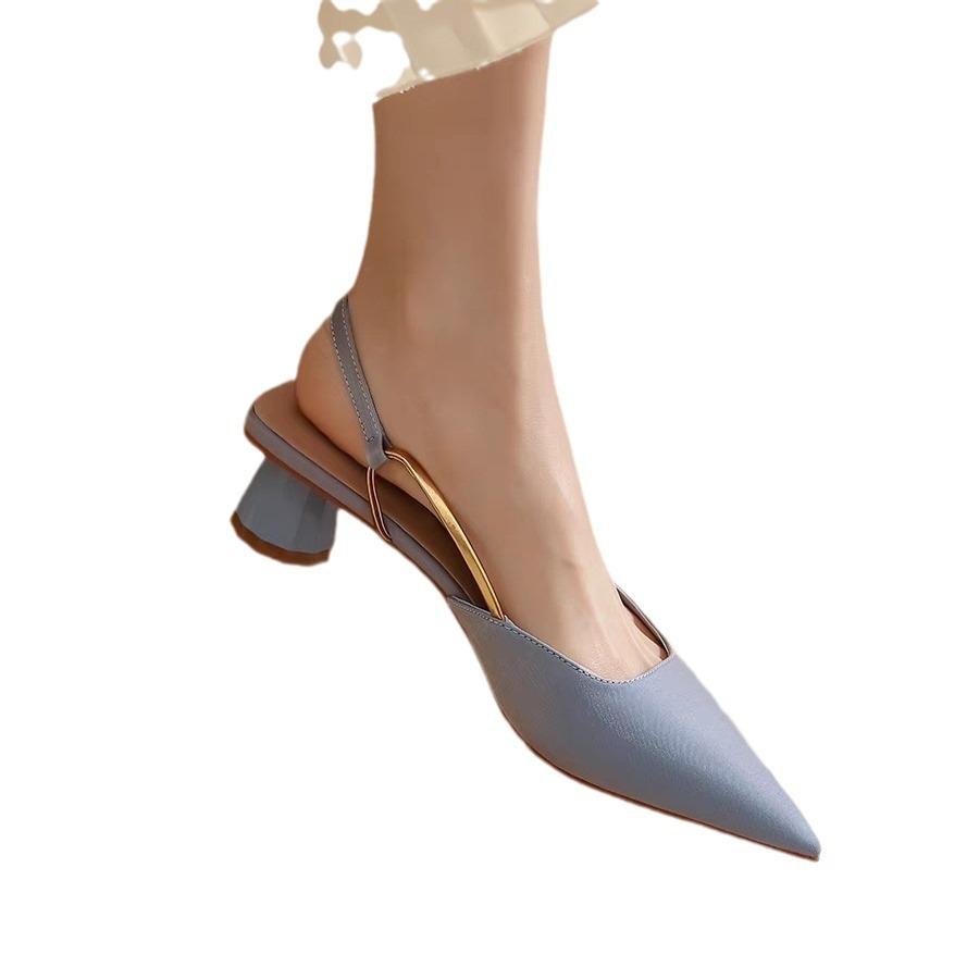 Женские босоножки на низком каблуке, модные женские туфли с острым носком на шпильках, повседневные тапочки с открытой пяткой, свадебные туфли для невесты 2024 года, новинка