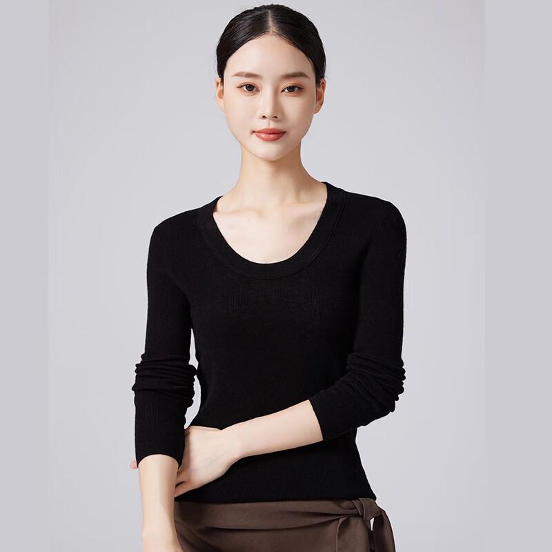 Fengxun Women's 100% Pure Wool Slim Fit Long Sleeve U-Neck Sweater