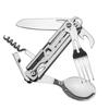 Outdoor Stainless Steel Portable Folding Tableware Knife Fork Camping Cutlery Spoon Bottle Opener Outdoor Tool Kit