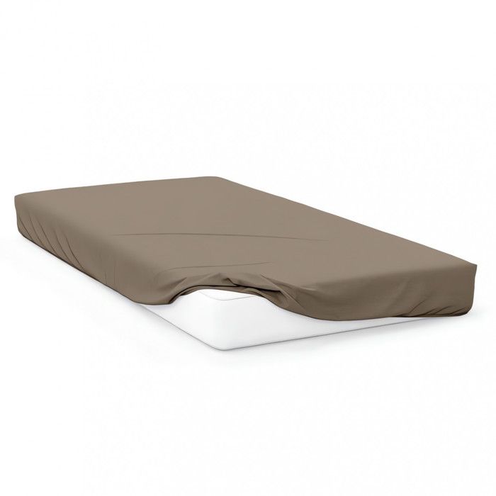Plain Cotton Fitted Sheet 160x200 Cm JERSEY Taupe, by Soleil D'ocre
