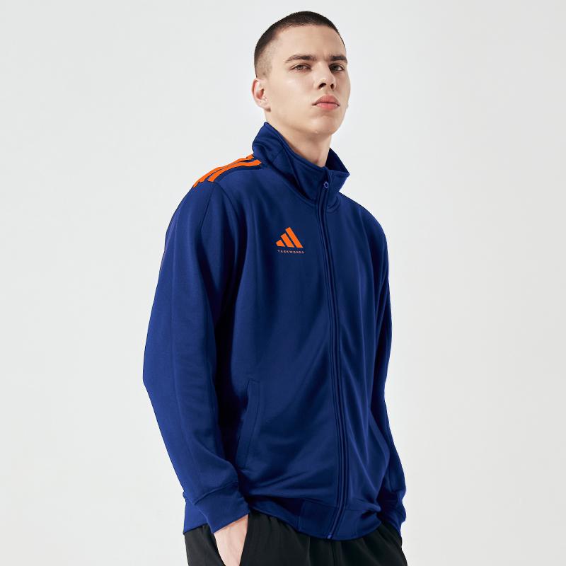 Adidas Taekwondo Vintage Sports Solid Color Stand Collar Casual Logo Jacket Unisex Jacket Blue Orange TR90JT-BUOG