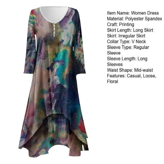 Layered Boho Dresses for Women Summer Floral Irregular Hem Maxi Dress Long Sleeve V-Neck Flowy Plus Size A-Line Dress