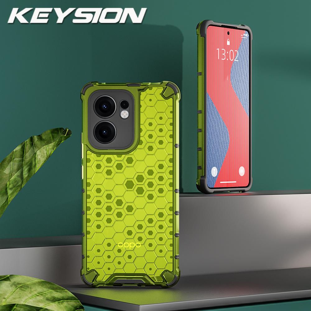 KEYSION Противоударный бронированный чехол для OPPO Reno13 F 5G Мягкий силикон+ПК Прозрачная сотовая задняя крышка для телефона PPO Reno 13 F 4G