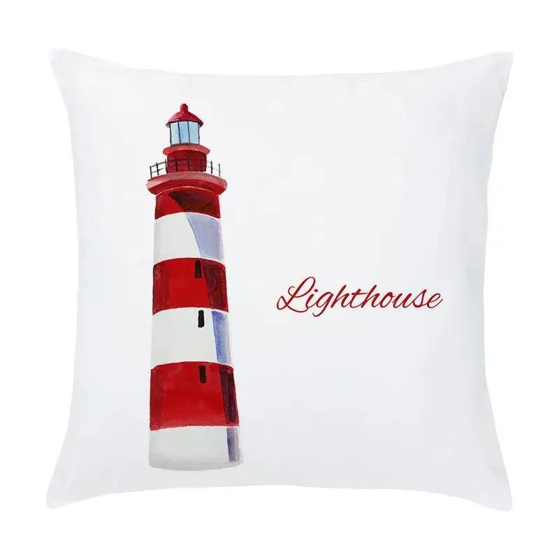 Cartoon Nautical Series Hot Air Balloon Lighthouse Print Pillow Cover Home Room Office Seat Living Room Sofa Cushion Cover