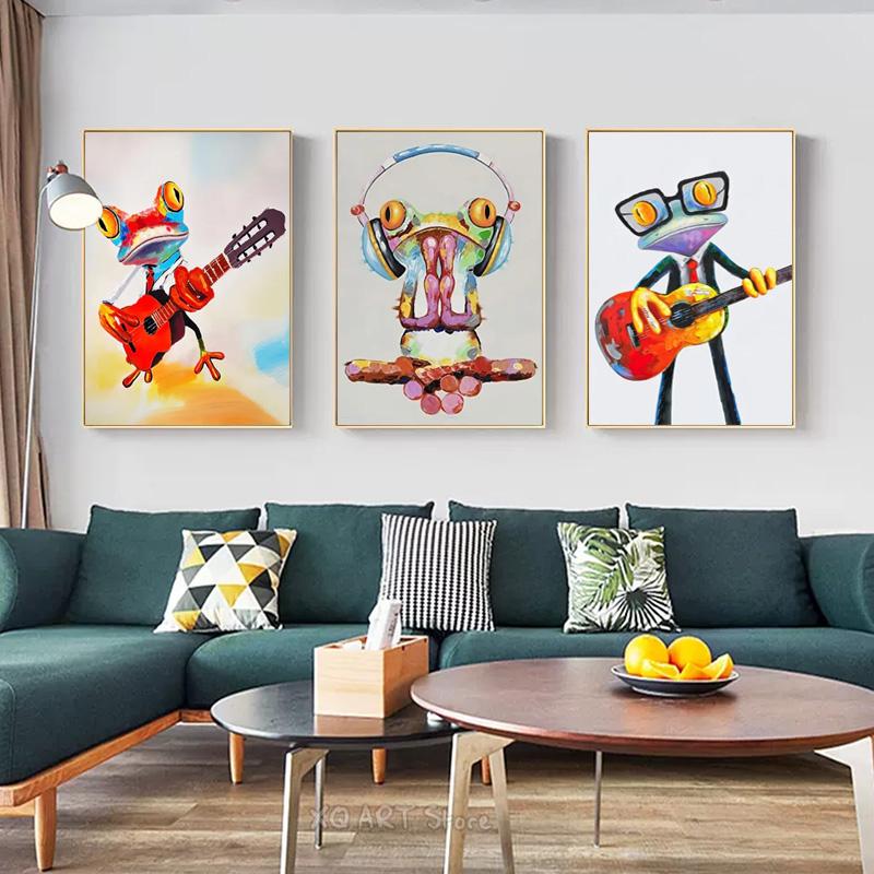 Симпатичная лягушка, граффити, художественная картина на холсте, абстрактные постеры с животными и принты на холсте, настенная художественная картина для дома, Декор в гостиную