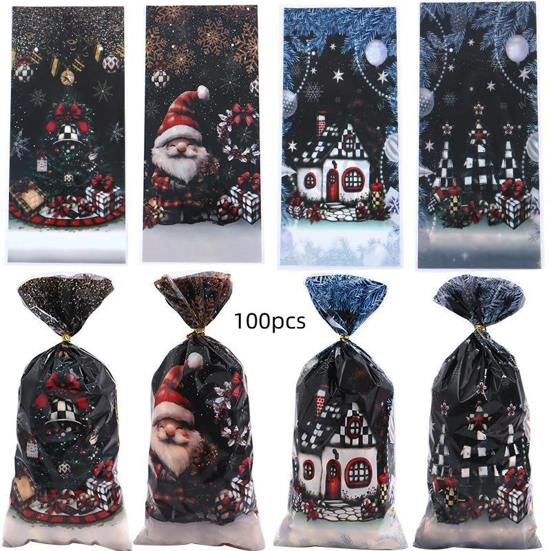 50/100Pcs Christmas Gift Bags Christmas Decorations For Home 2025 Xmas Gifts New Year 2026 Santa Claus Snowman Packaging Bags