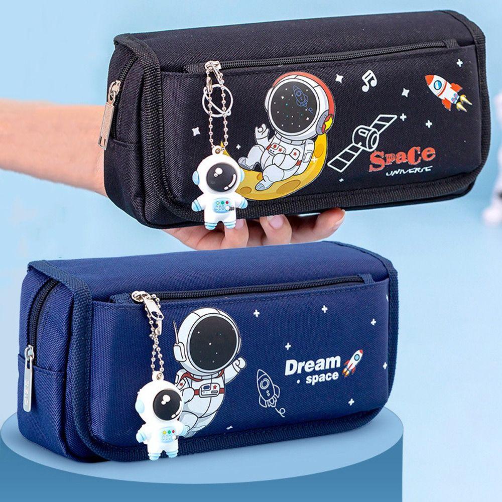 Double Layer Stationery Bag Large Capacity Pencil Bag Astronaut Pencil Case Office Accessories