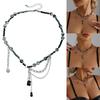 Dark Gothic Multi Layer Tassels Clavicle Necklace Adjustable Length Neckchain Edgy Punk Alloy Jewelry For Women Girls