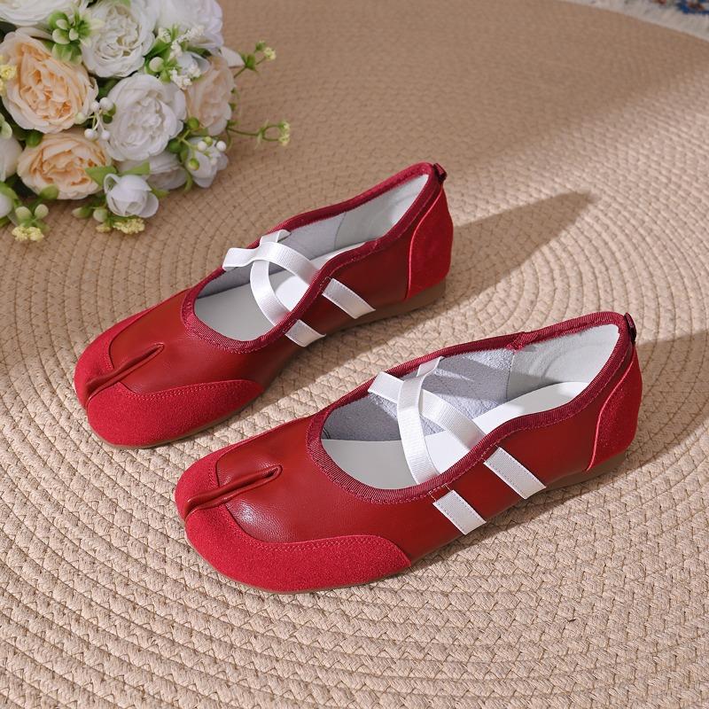 Черный Серебристый Красный Балетки Кроссовки Женские Разделенный Носок Балерина Таби Обувь для Ходьбы Женская Обувь Мэри Джейн Летняя