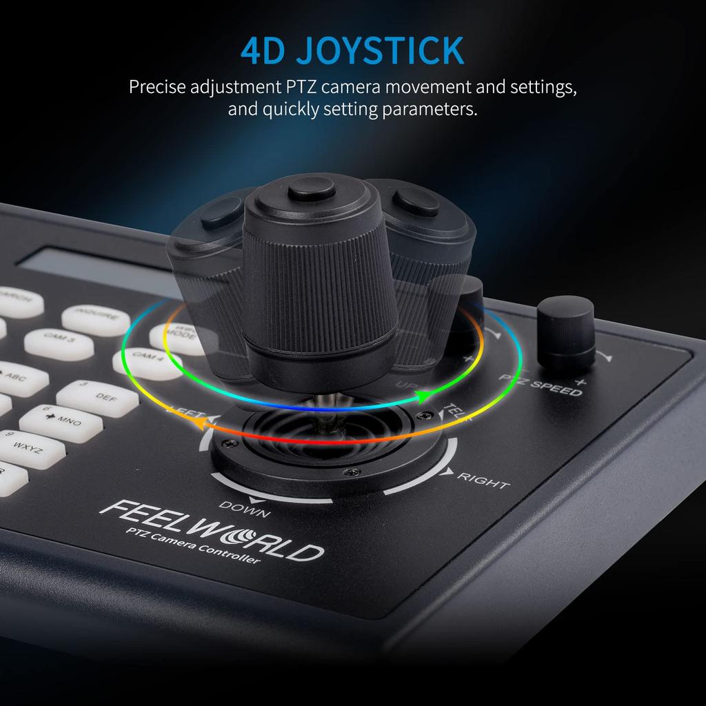 FEELWORLD KBC10 PTZ Camera Controller LCD Screen with Joystick and Keyboard Control PoE Supported for Live Streaming Church Conference